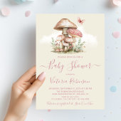 Girl Pink Mushroom Butterfly Baby shower Kaart