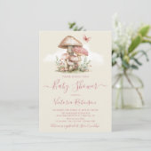 Girl Pink Mushroom Butterfly Baby shower Kaart (Staand voorkant)