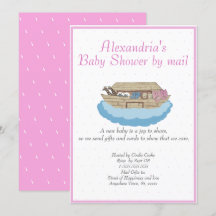 Girl Pink Noah Ark Baby shower per post Uitnodigin