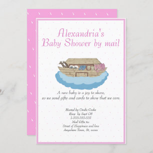 Girl Pink Noah Ark Baby shower per post Uitnodigin Kaart