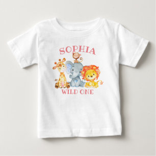 Girl Pink Oerwoud Animals Wild One Birthday Cute