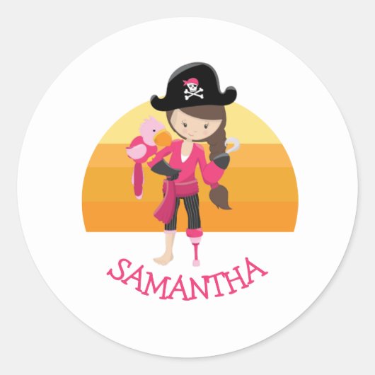 Girl Pink Parrot Pirate Party Ronde Sticker (Voorkant)