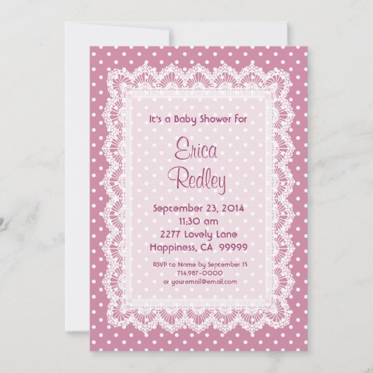 GIRL Pink Polka Dots Baby shower V17A Kaart (Voorkant)