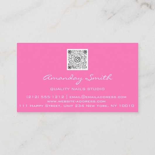 Girl Pink Quality Nail Script QR Code Logo Visitekaartje (Achterkant)