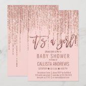 Girl Pink Rose Gold Glitter Fringe Baby shower Kaart (Voorkant / Achterkant)