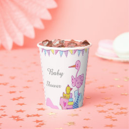 Girl Pink Stork Baby shower Cup Papieren Bekers