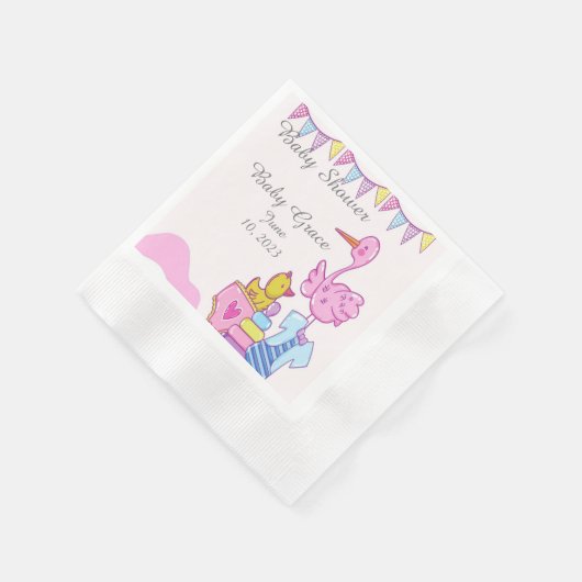 Girl Pink Stork Baby shower Paper Coined Napkin Servet (Hoek)