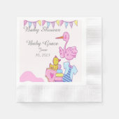 Girl Pink Stork Baby shower Paper Coined Napkin Servet (Voorkant)