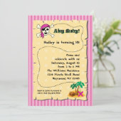 Girl Pirate Birthday Invitation Kaart (Staand voorkant)
