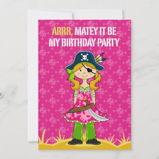 Girl Pirate Captain Party Invite Kaart (Voorkant)