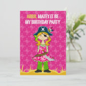 Girl Pirate Captain Party Invite Kaart (Staand voorkant)