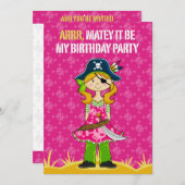 Girl Pirate Captain Party Invite Kaart (Voorkant / Achterkant)