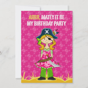 Girl Pirate Captain Party Invite Kaart