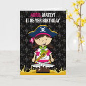 Girl Pirate Captain Wenskaart Kaart (Gele Bloem)