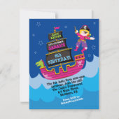 Girl Pirate Dragon Ship Birthday Party Invitation Kaart (Voorkant)