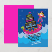 Girl Pirate Dragon Ship Birthday Party Invitation Kaart (Voorkant / Achterkant)