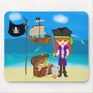 Girl Pirate met Treasure Chest Mousepad Muismat