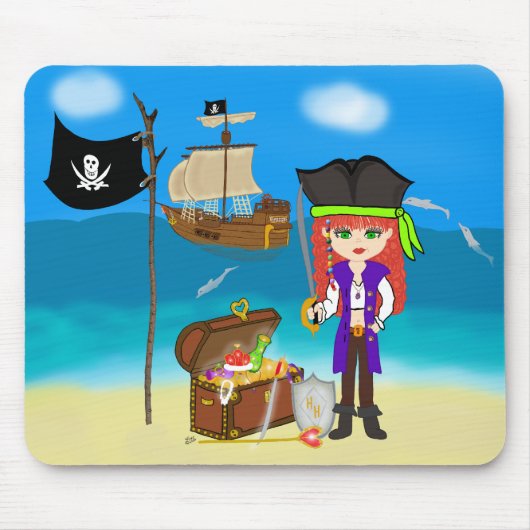 Girl Pirate met Treasure Chest Mousepad Muismat (Voorkant)