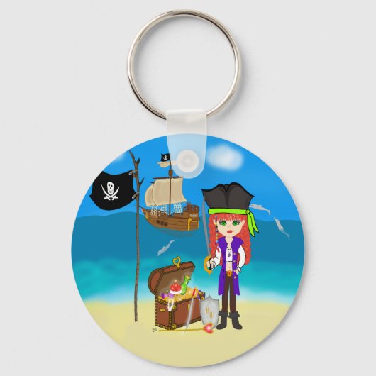 Girl Pirate met Treasure Chest Sleutelhanger (Voorkant)