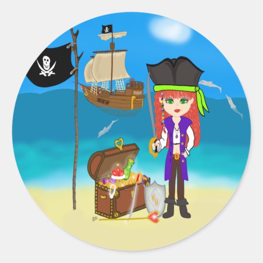 Girl Pirate met Treasure Chest Stickers (Voorkant)