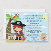 Girl Pirate Party Birthday-uitnodigingen Kaart (Voorkant)