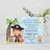 Girl Pirate Party Birthday-uitnodigingen Kaart (Staand voorkant)