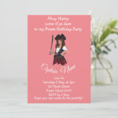 Girl Pirate PINK Theme Uitnodiging (Staand voorkant)