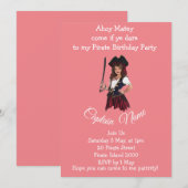 Girl Pirate PINK Theme Uitnodiging (Voorkant / Achterkant)