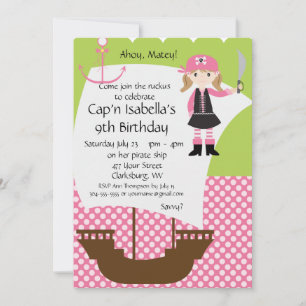 Girl Pirate Ship Birthday Party Kaart