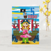 Girl Pirate Ship Scene 5e Verjaardag Kaart (Gele Bloem)
