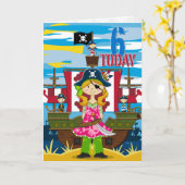 Girl Pirate Ship Scene 6e Verjaardag Kaart (Gele Bloem)