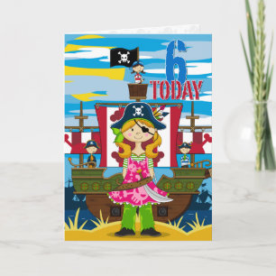 Girl Pirate Ship Scene 6th Birthday Card Kaart