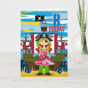 Girl Pirate Ship Scene 8e Verjaardag Kaart