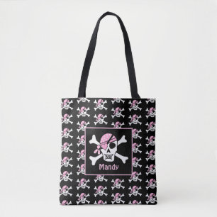 Girl Pirate Skull en Botten Black Tote Bag