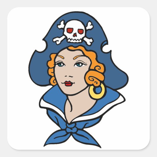 Girl Pirate Vierkante Sticker (Voorkant)