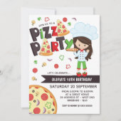 Girl Pizza Party Birthday Invitation Kaart (Voorkant)