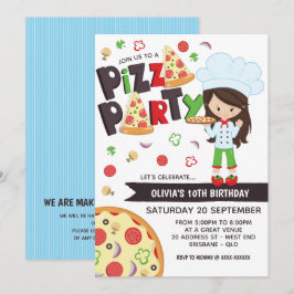 Girl Pizza Party Birthday Invitation Kaart