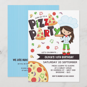 Girl Pizza Party Birthday Invitation Kaart
