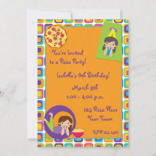 Girl Pizza Party Birthday Invitation Kaart