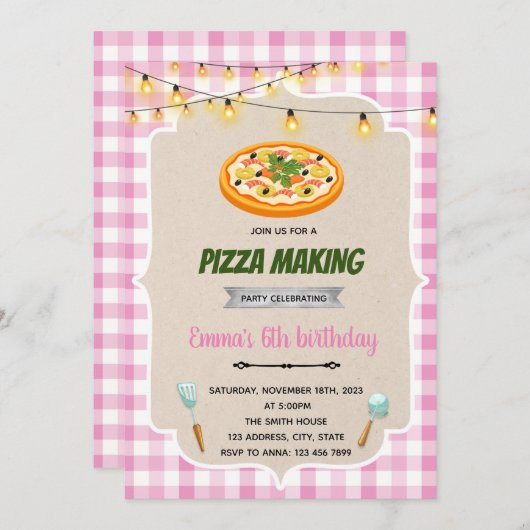 Girl pizzapmakerij bedankkaart (Voorkant / Achterkant)