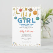 Girl Planets Buitenruimte Baby shower Uitnodiging (Staand voorkant)