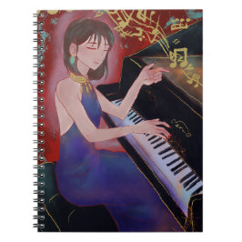 Girl Playing Piano Spiral Notebook Notitieboek