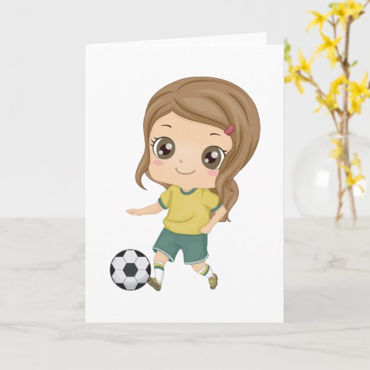 Girl Playing Soccer Adorable Kids Sports Kaart (Gele Bloem)