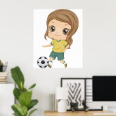Girl Playing Soccer Adorable Kids Sports Poster (Thuiskantoor)