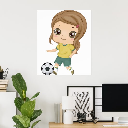 Girl Playing Soccer Adorable Kids Sports Poster (Thuiskantoor)