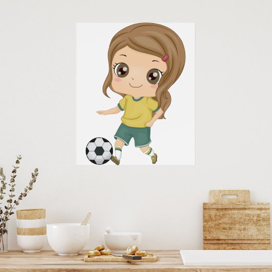 Girl Playing Soccer Adorable Kids Sports Poster (Keuken)