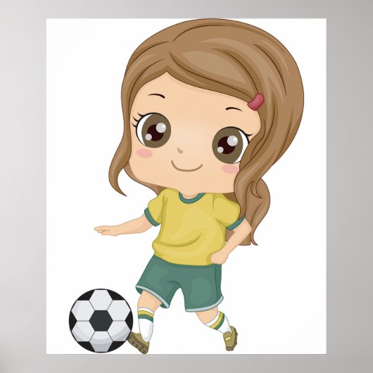 Girl Playing Soccer Adorable Kids Sports Poster (Voorkant)