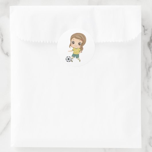 Girl Playing Soccer Adorable Kids Sports Ronde Sticker (Tas)