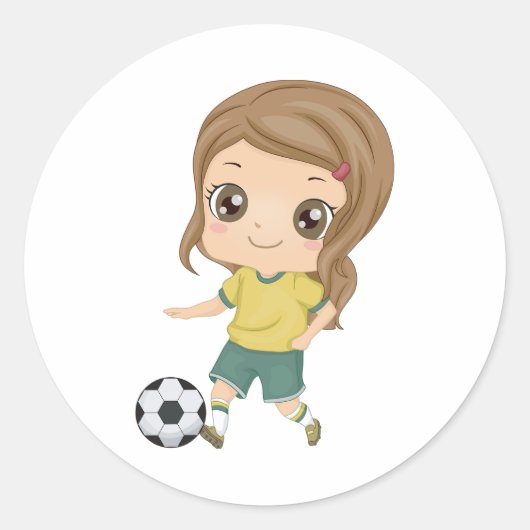 Girl Playing Soccer Adorable Kids Sports Ronde Sticker (Voorkant)
