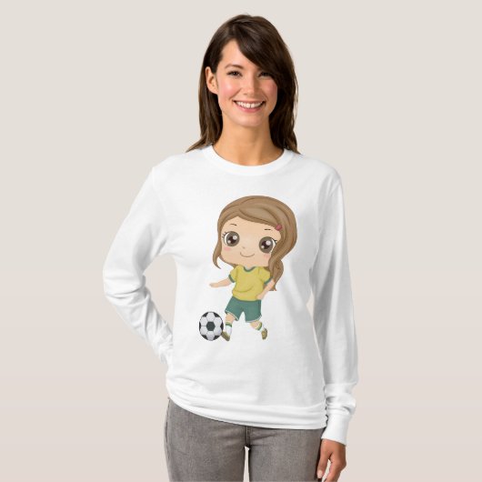 Girl Playing Soccer Adorable Kids Sports T-shirt (Voorkant volledig)